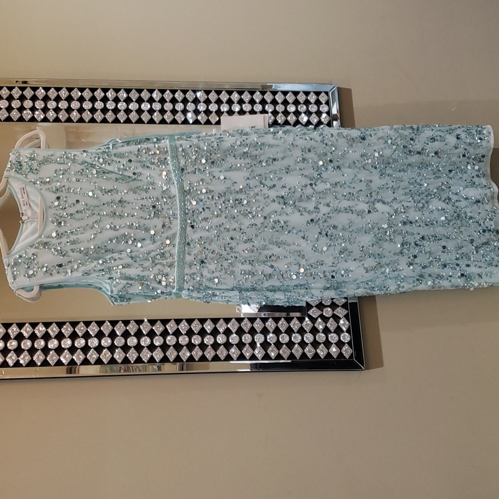 Nwt 14 size Mac Duggal light blue with sequin dress
